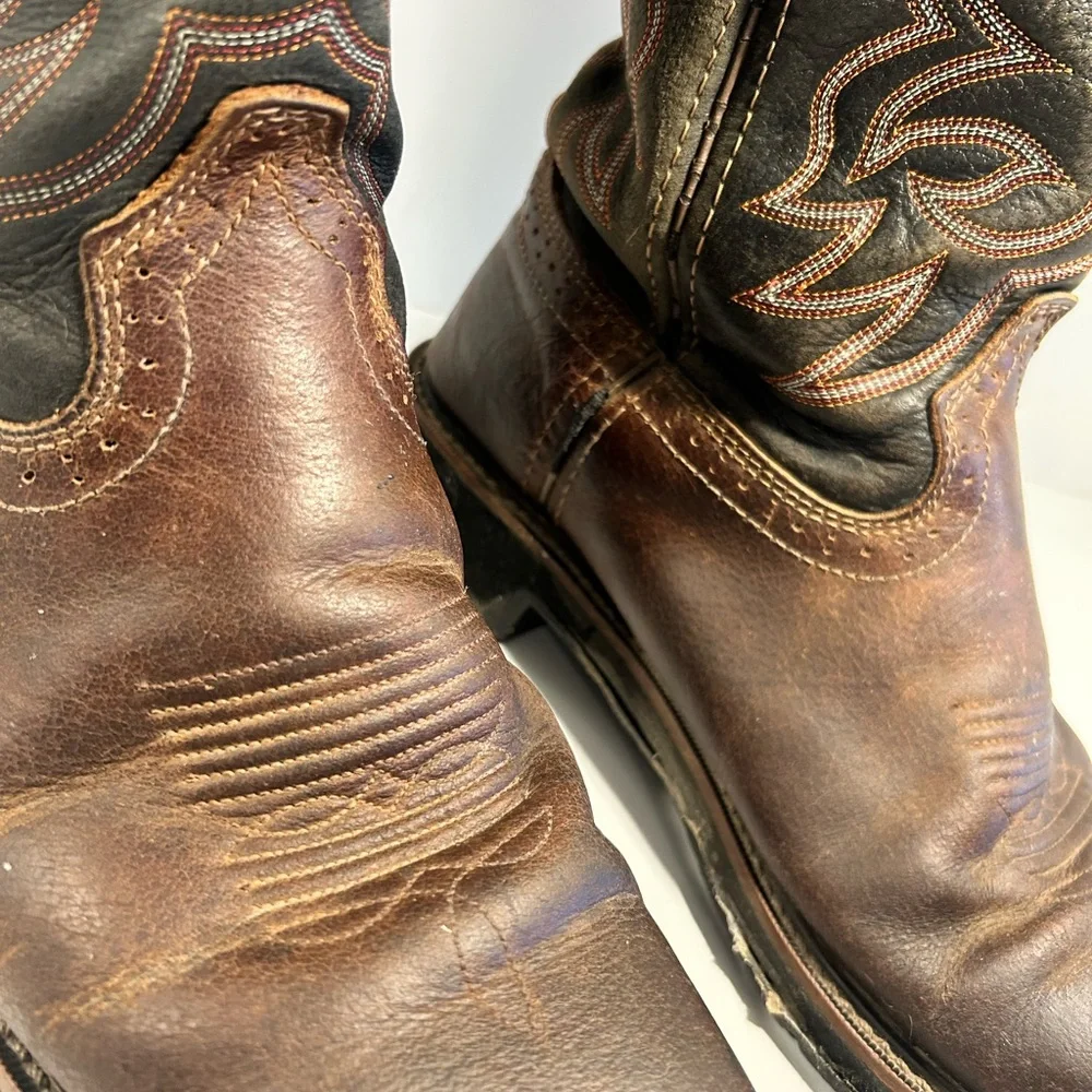 Justin Boots Men’s 8D Brown Leather Pull-On Work Boots AS IS Beaters - Picture 3 of 15